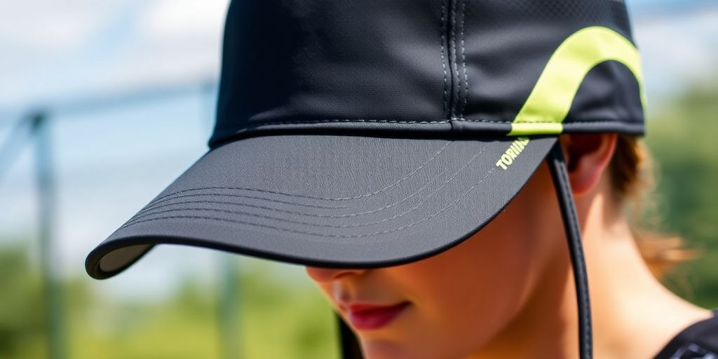 Moisture-wicking pickleball hat in vibrant outdoor setting.